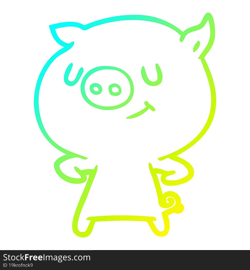 Cold Gradient Line Drawing Happy Cartoon Pig