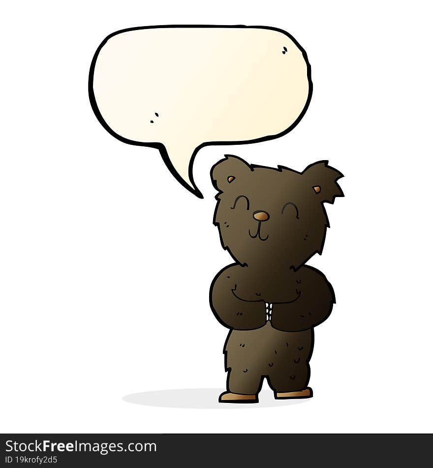 cartoon happy little black bear with speech bubble