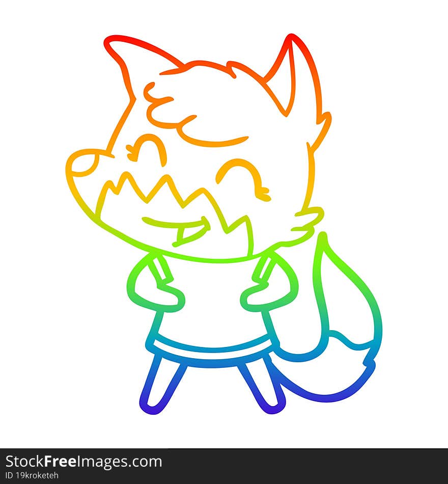 rainbow gradient line drawing of a happy cartoon fox