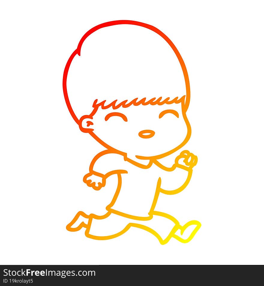 warm gradient line drawing happy cartoon boy