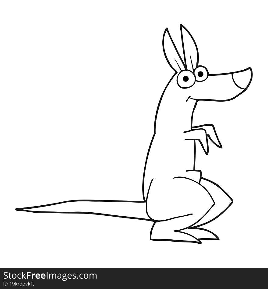 freehand drawn black and white cartoon kangaroo