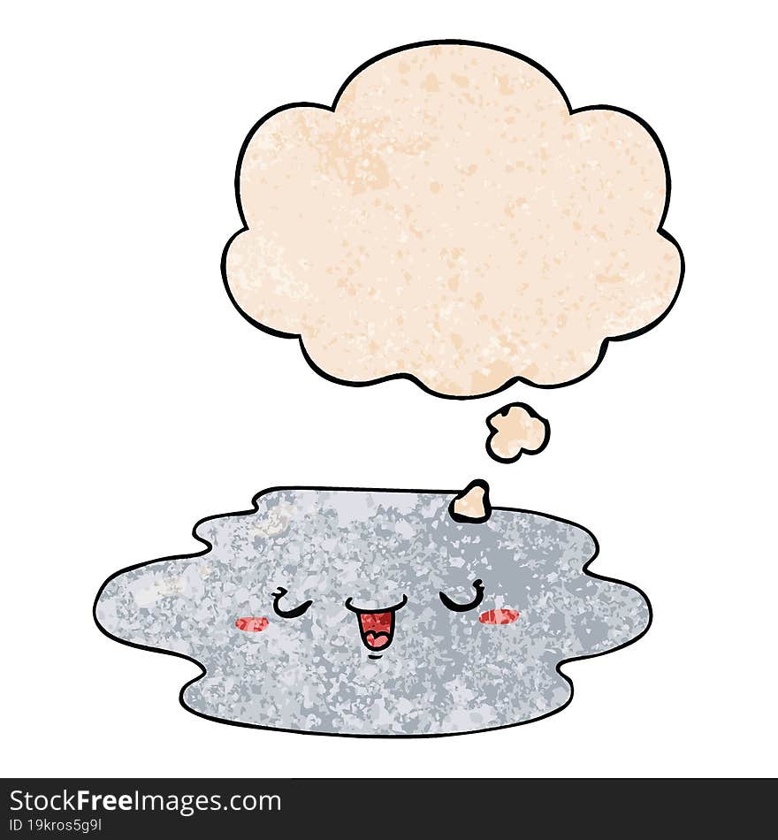 cartoon puddle with face and thought bubble in grunge texture pattern style