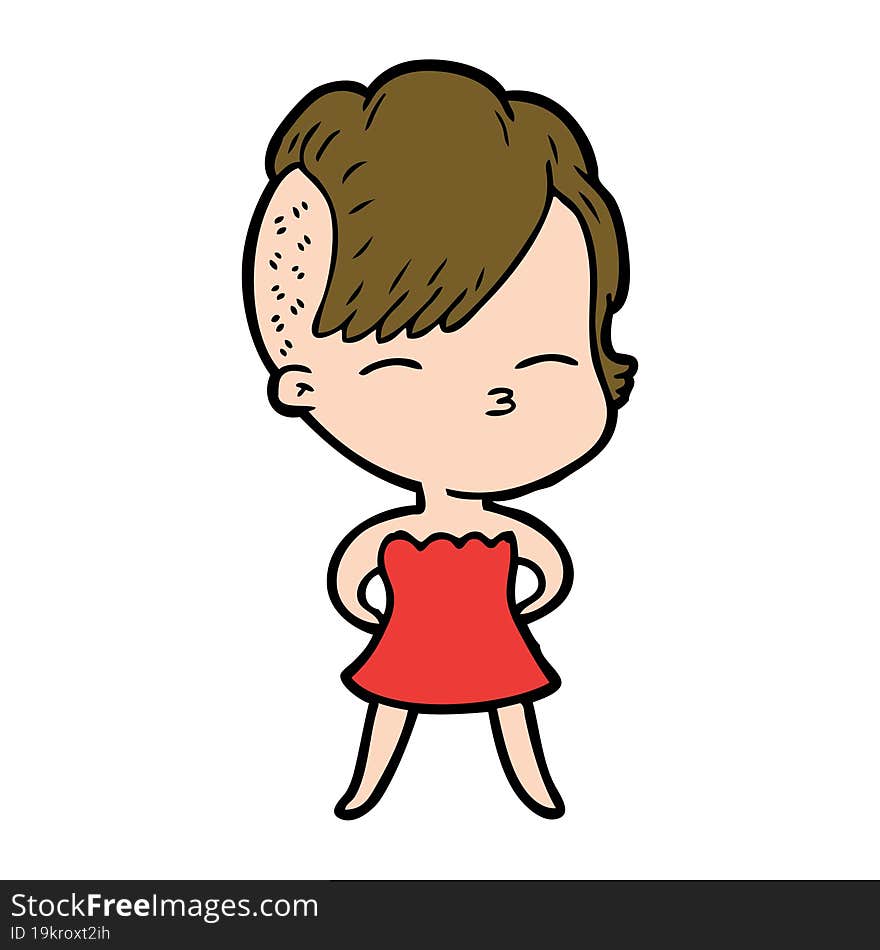 cartoon squinting girl in dress. cartoon squinting girl in dress