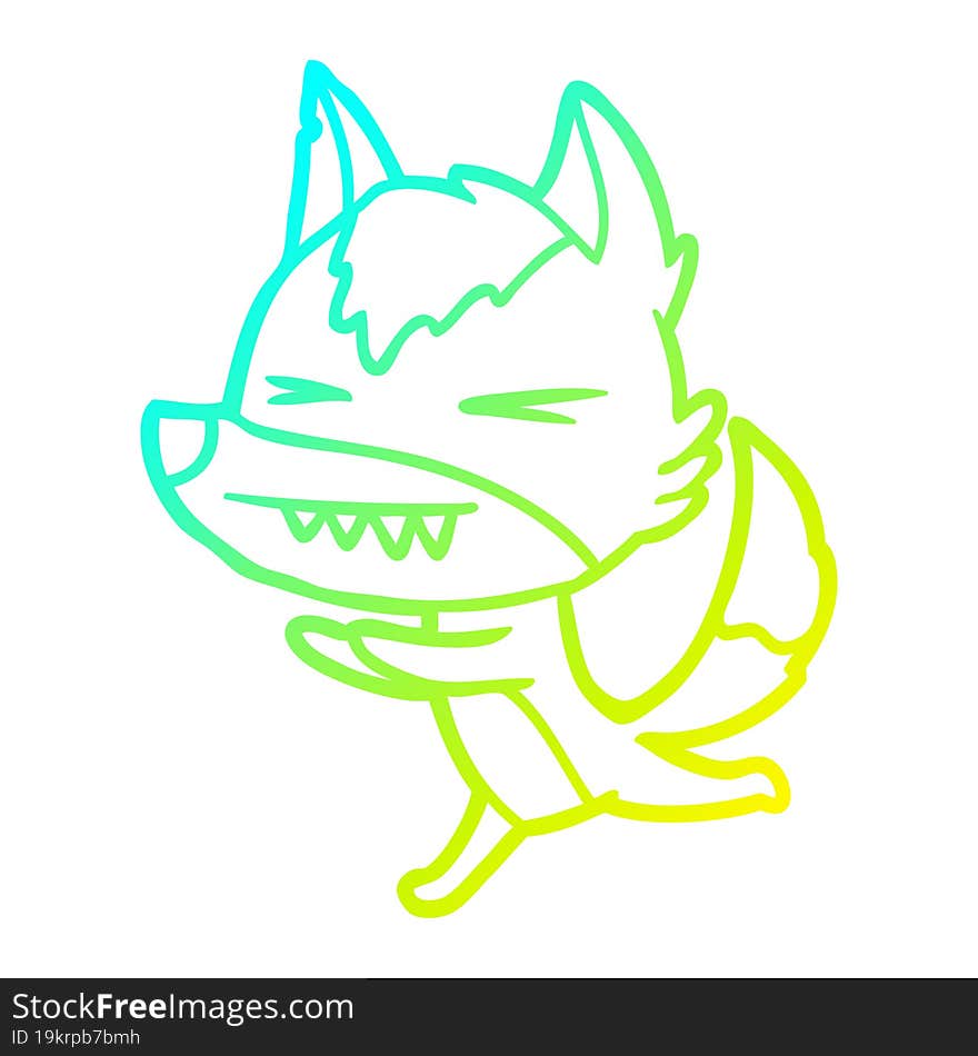 cold gradient line drawing of a angry wolf running