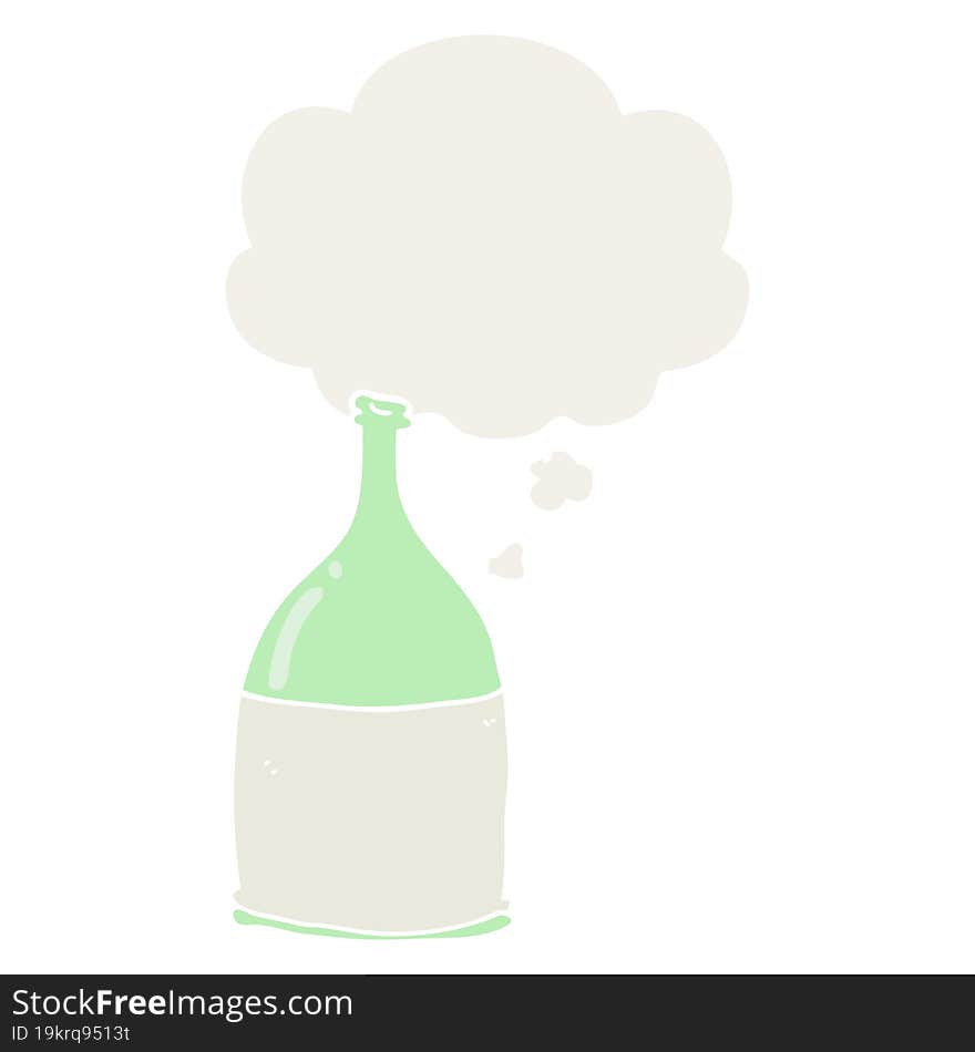 Cartoon Bottle And Thought Bubble In Retro Style