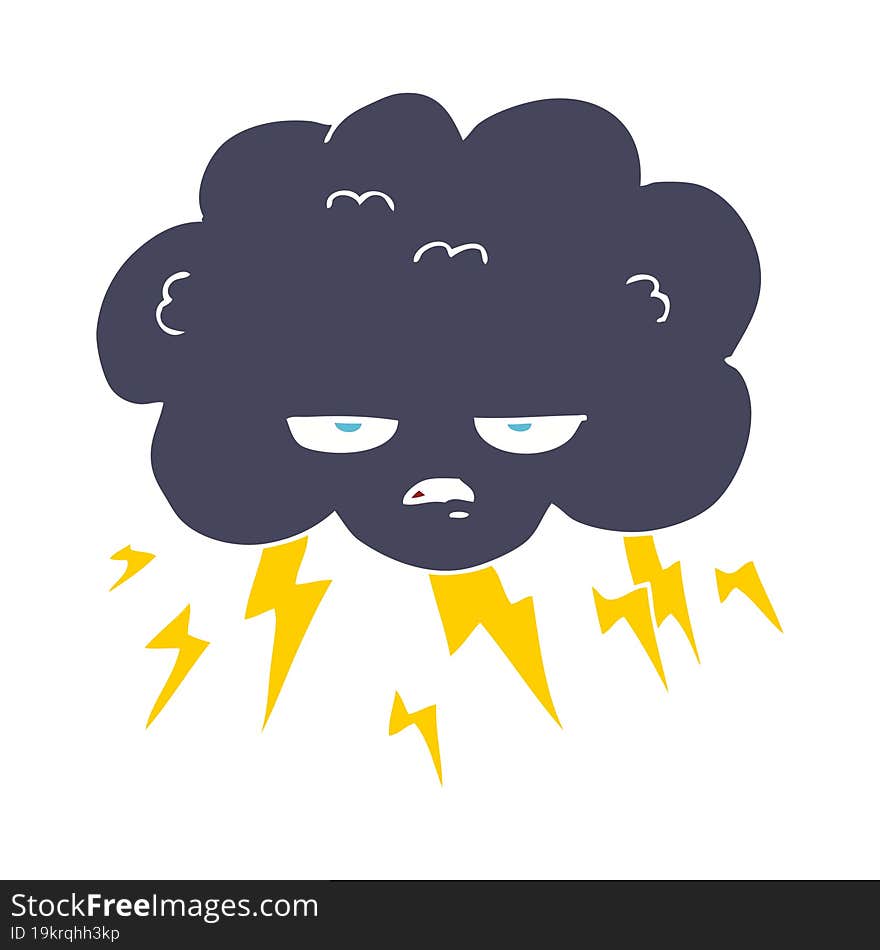 Flat Color Illustration Of A Cartoon Thundercloud