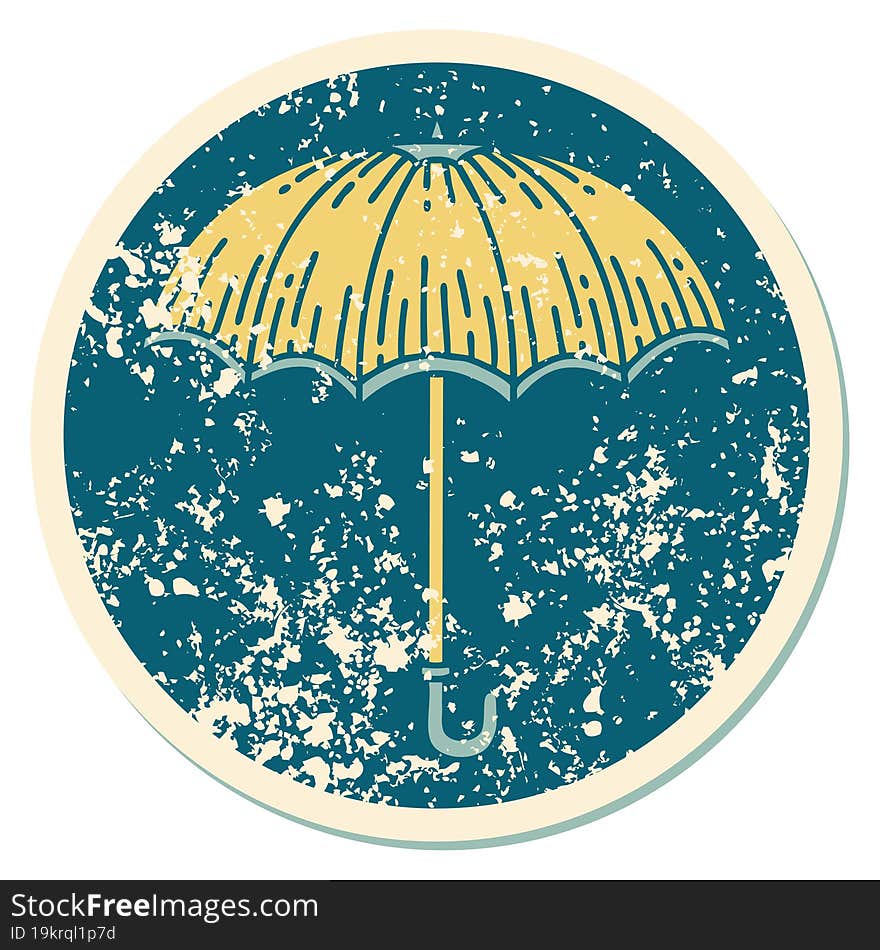 Distressed Sticker Tattoo Style Icon Of An Umbrella