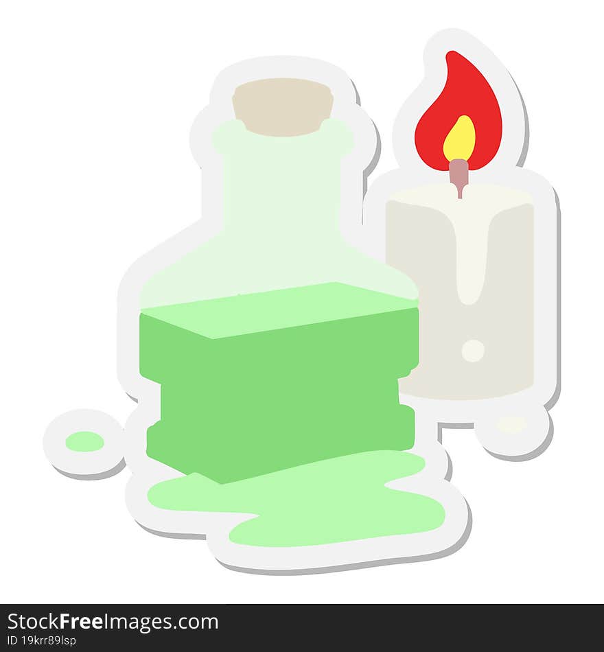 magic potion in fancy bottle with candle sticker