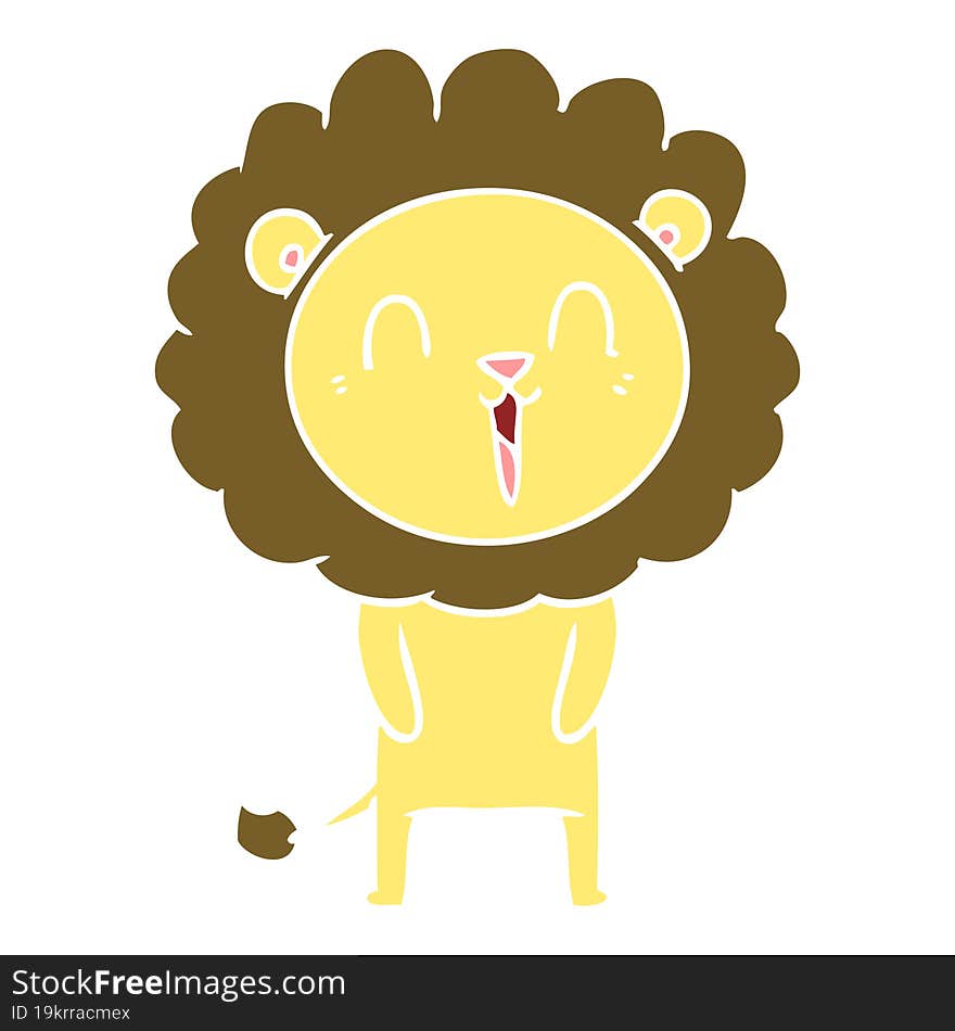 laughing lion flat color style cartoon