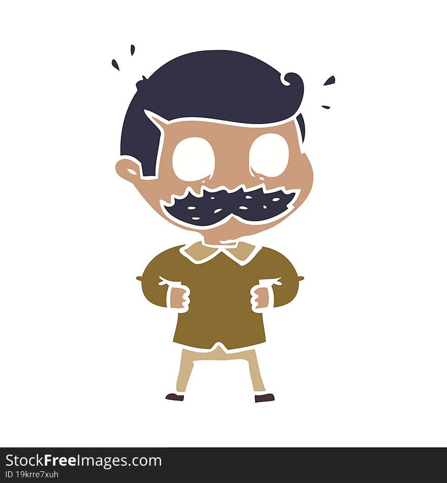 Flat Color Style Cartoon Man With Mustache Shocked