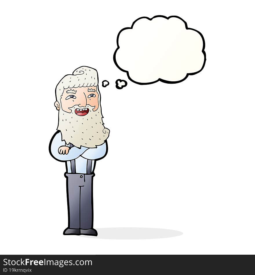 cartoon happy man with beard with thought bubble