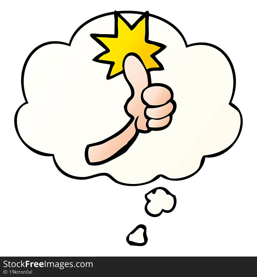 cartoon thumbs up sign and thought bubble in smooth gradient style