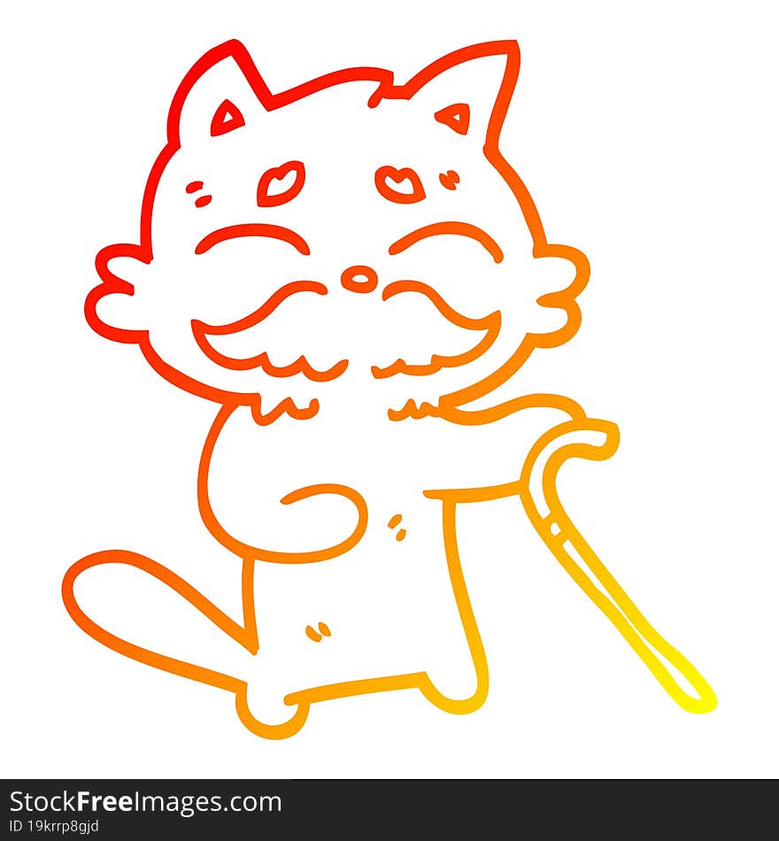 warm gradient line drawing cartoon old cat