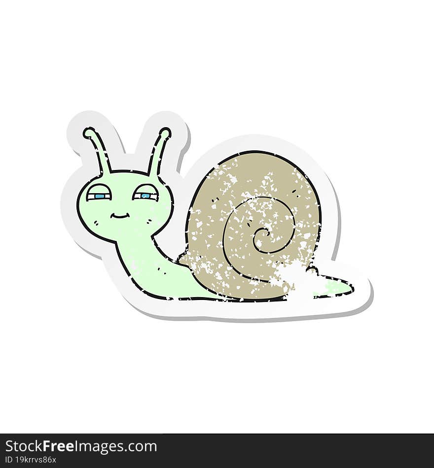 Retro Distressed Sticker Of A Cartoon Cute Snail