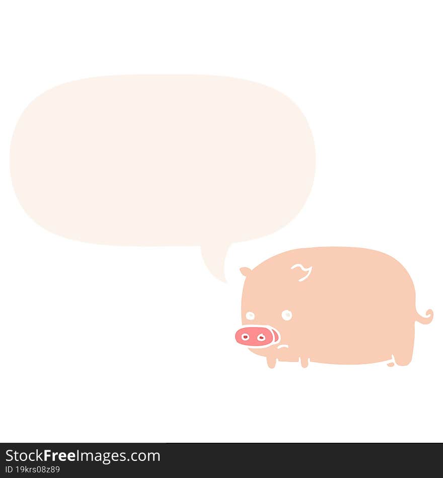 cute cartoon pig and speech bubble in retro style