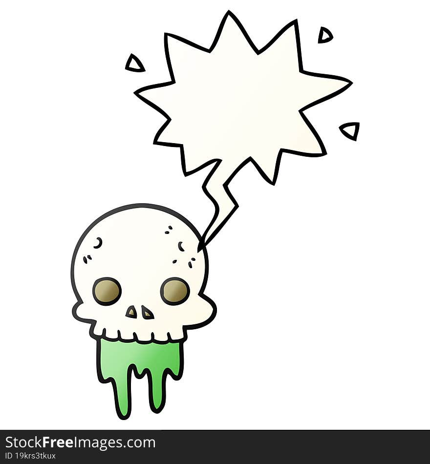 cartoon spooky halloween skull and speech bubble in smooth gradient style