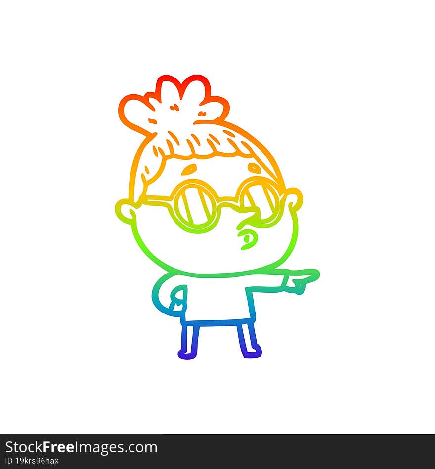 rainbow gradient line drawing cartoon woman wearing glasses