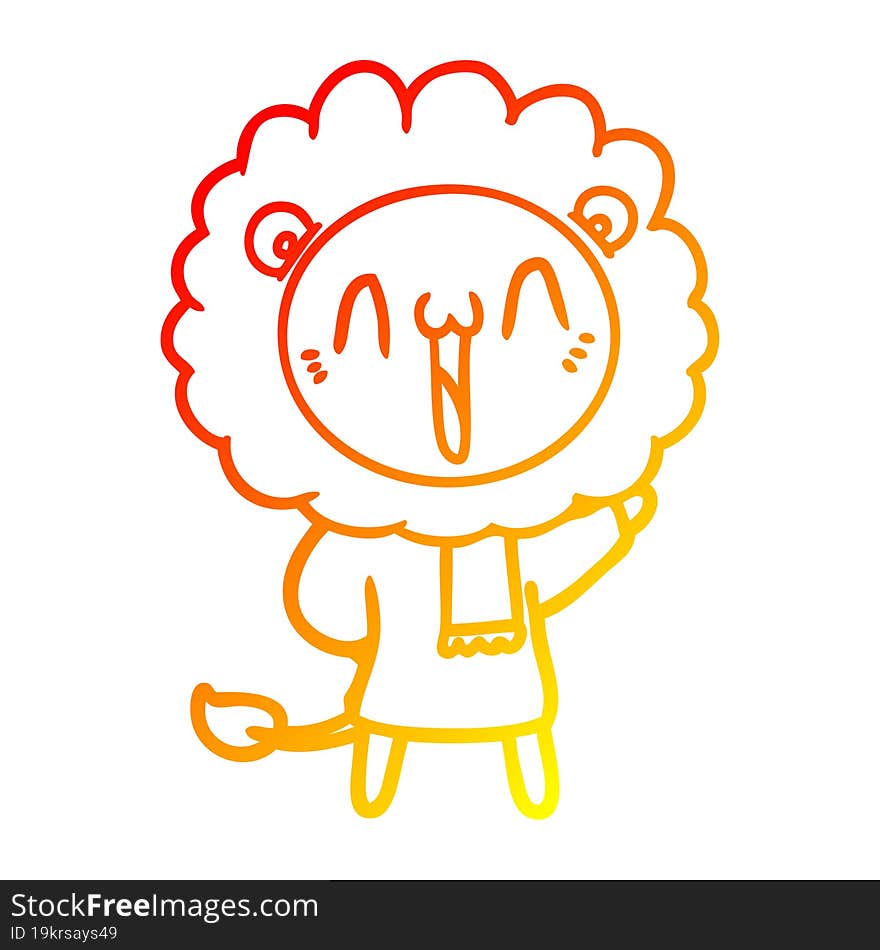 warm gradient line drawing happy cartoon lion