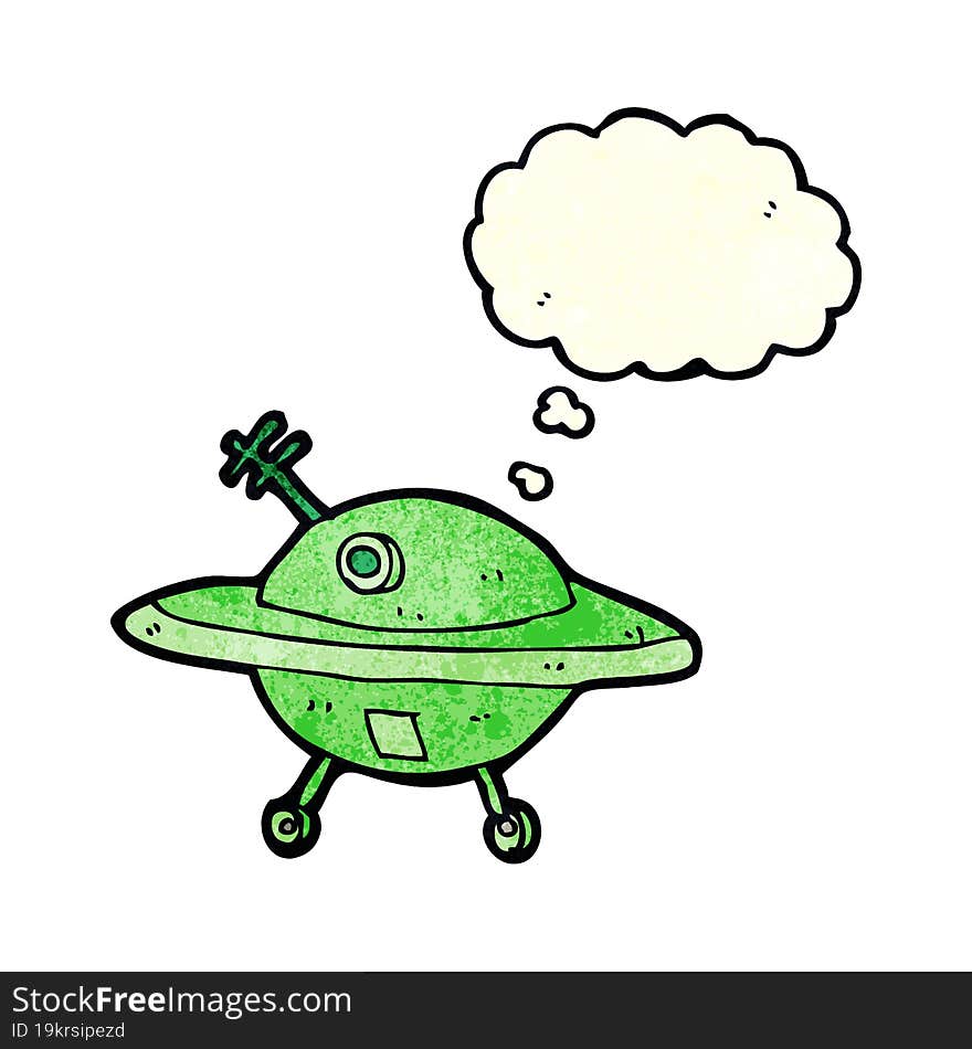 cartoon flying saucer with thought bubble