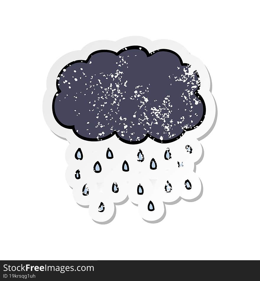 distressed sticker of a cartoon cloud raining