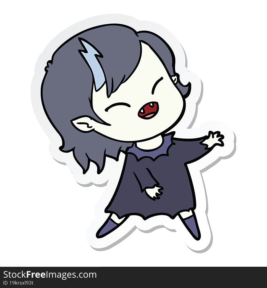 sticker of a cartoon laughing vampire girl