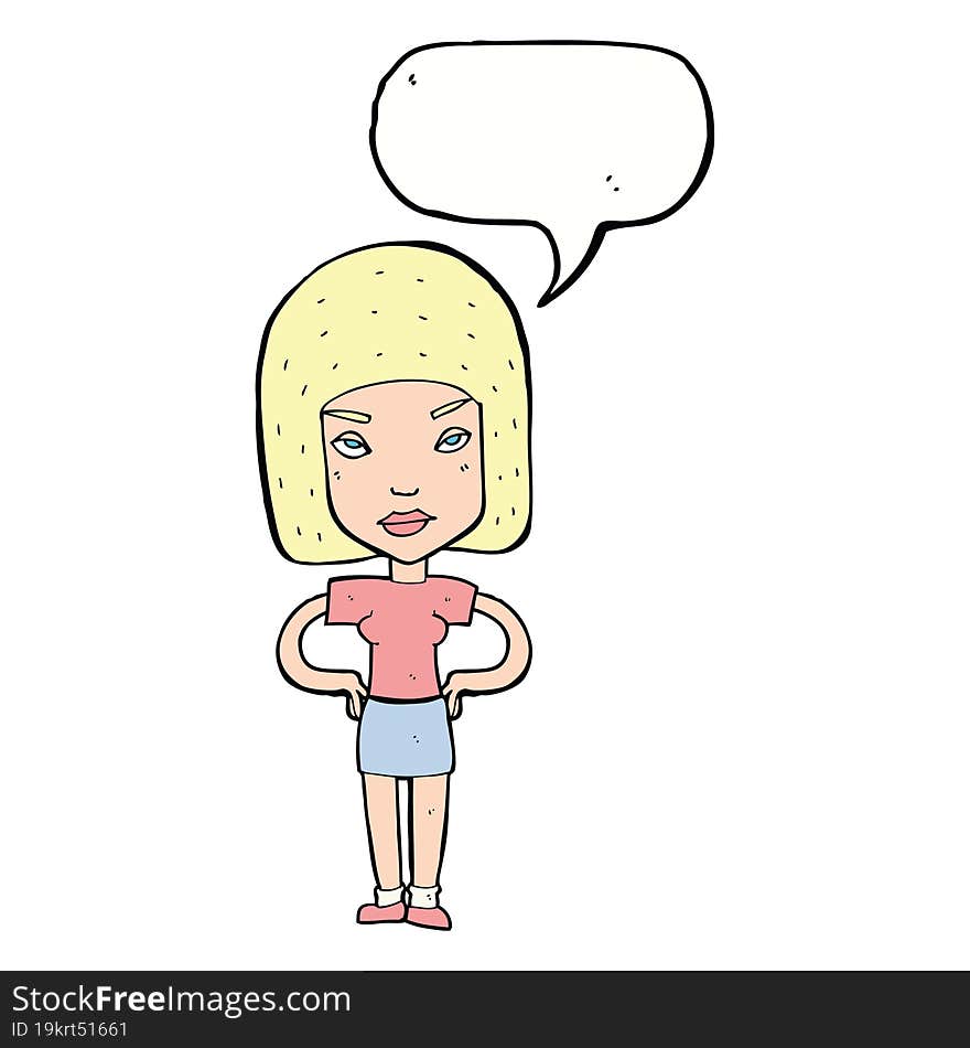 cartoon annoyed woman with speech bubble