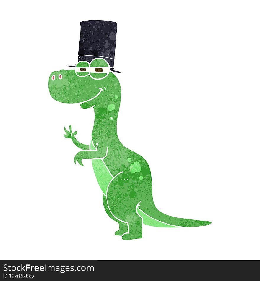 Retro Cartoon Dinosaur Wearing Top Hat