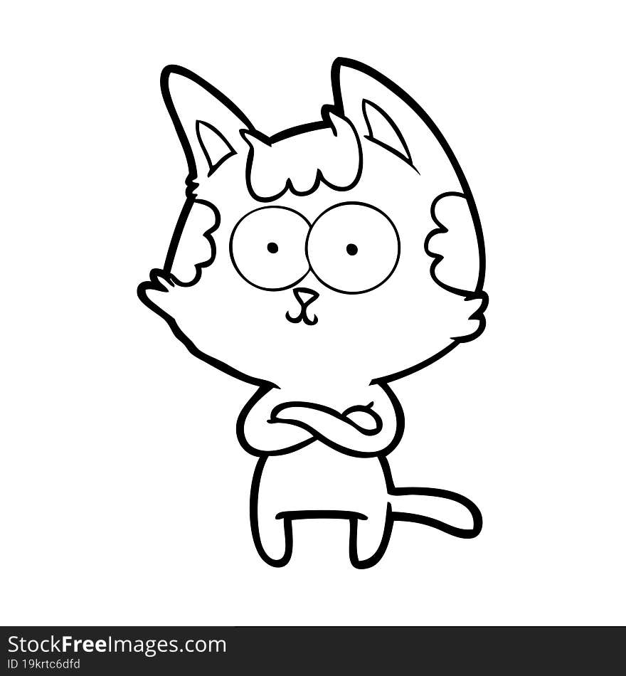 happy cartoon cat with crossed arms. happy cartoon cat with crossed arms