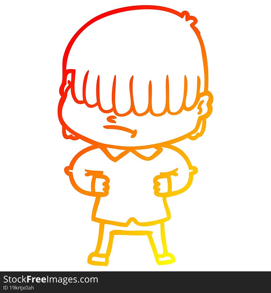 Warm Gradient Line Drawing Cartoon Boy With Untidy Hair