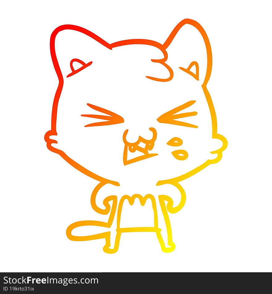 warm gradient line drawing cartoon cat hissing