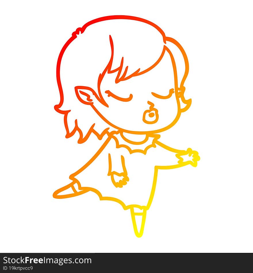 warm gradient line drawing cute cartoon vampire girl