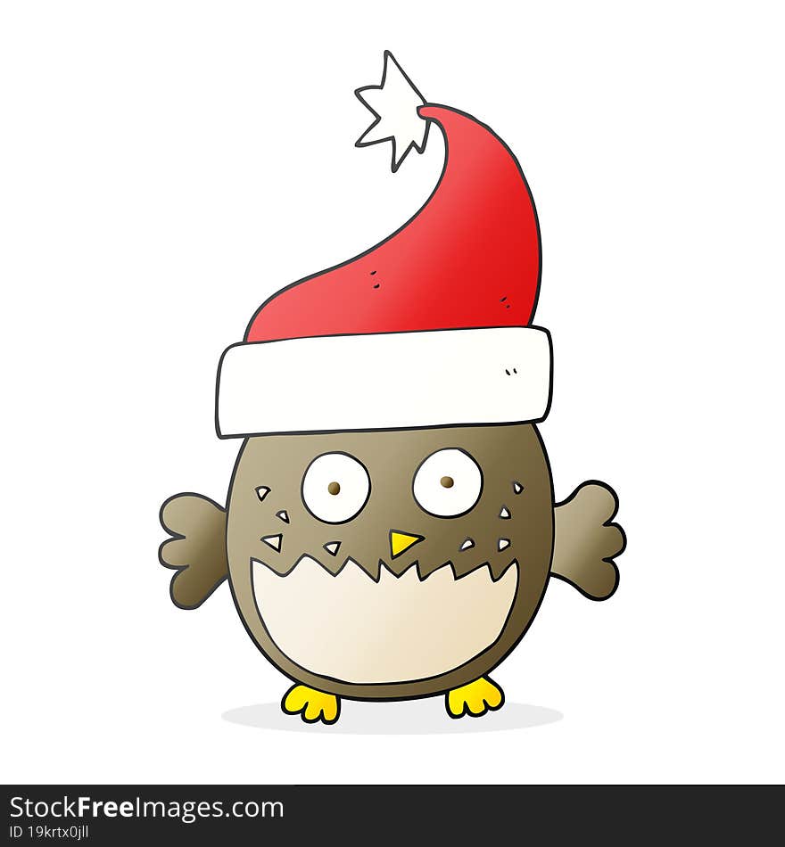 freehand drawn cartoon owl wearing christmas hat