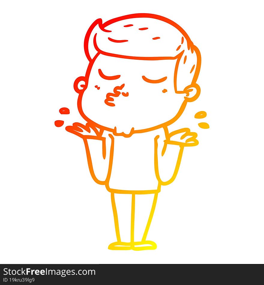 warm gradient line drawing of a cartoon model guy pouting