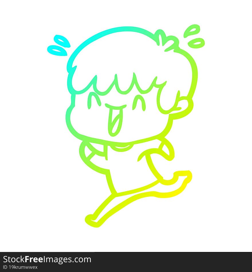 Cold Gradient Line Drawing Cartoon Laughing Boy