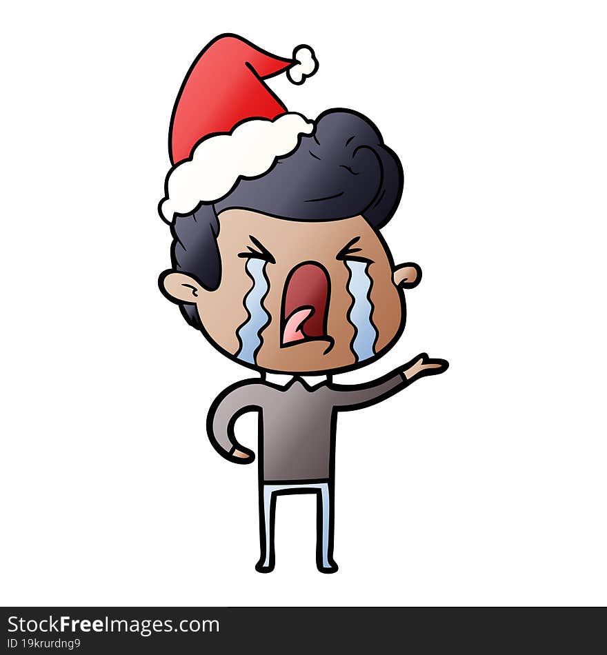 gradient cartoon of a crying man wearing santa hat