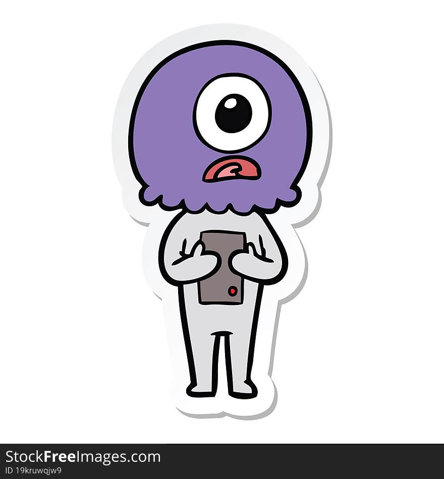 sticker of a cartoon cyclops alien spaceman