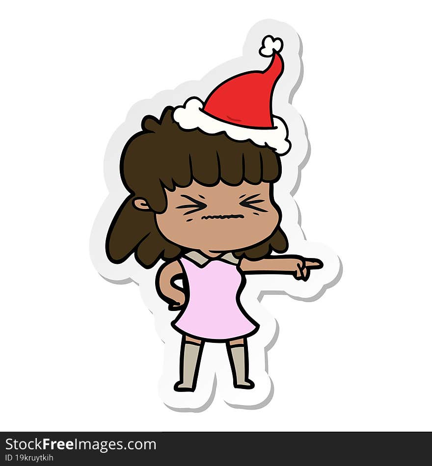 hand drawn sticker cartoon of a woman wearing santa hat