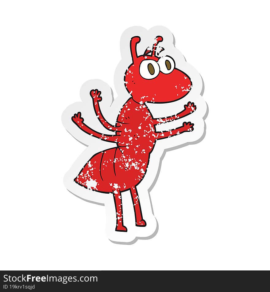 retro distressed sticker of a cartoon ant