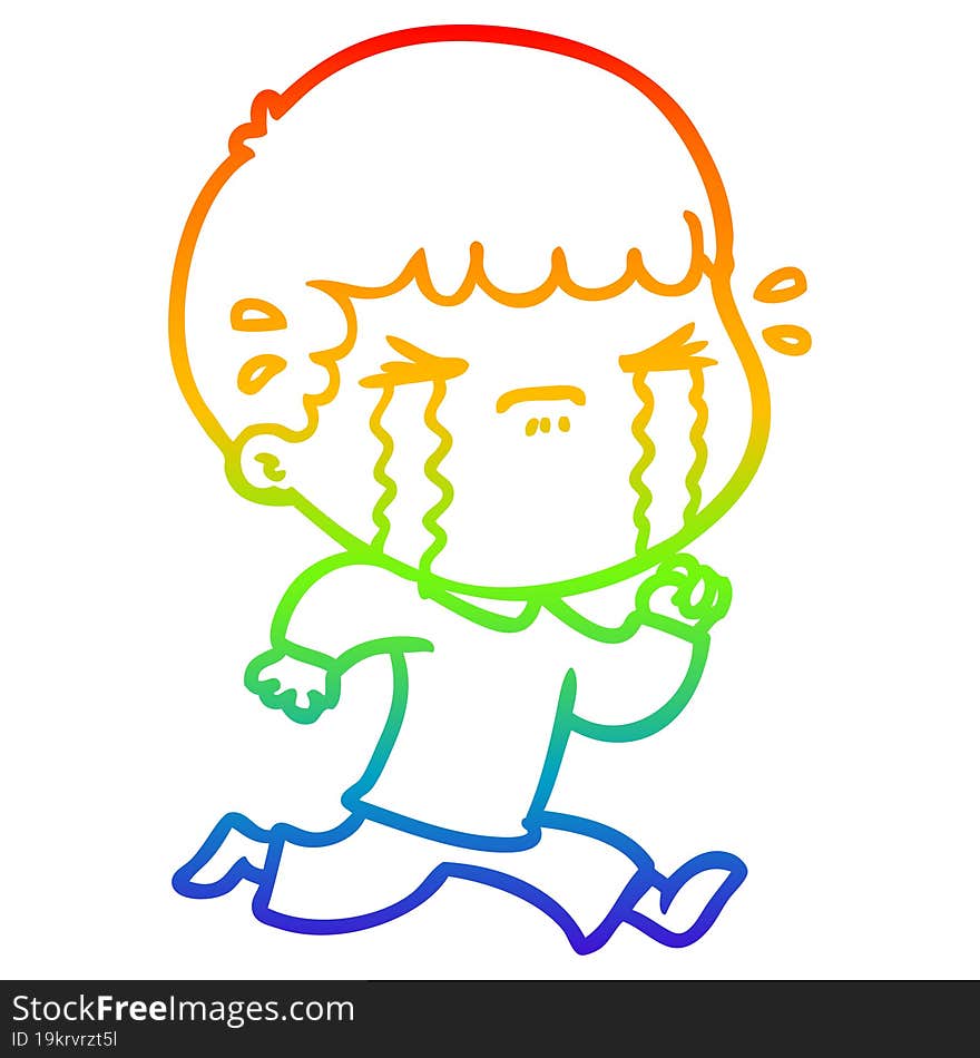 rainbow gradient line drawing cartoon man crying