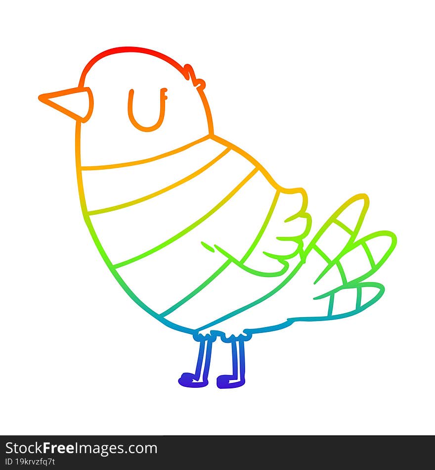 rainbow gradient line drawing of a cartoon bird