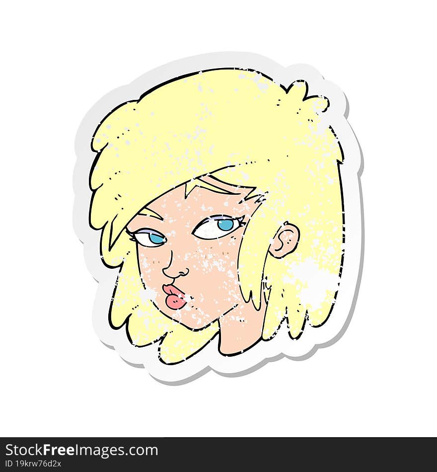 Retro Distressed Sticker Of A Cartoon Curious Woman