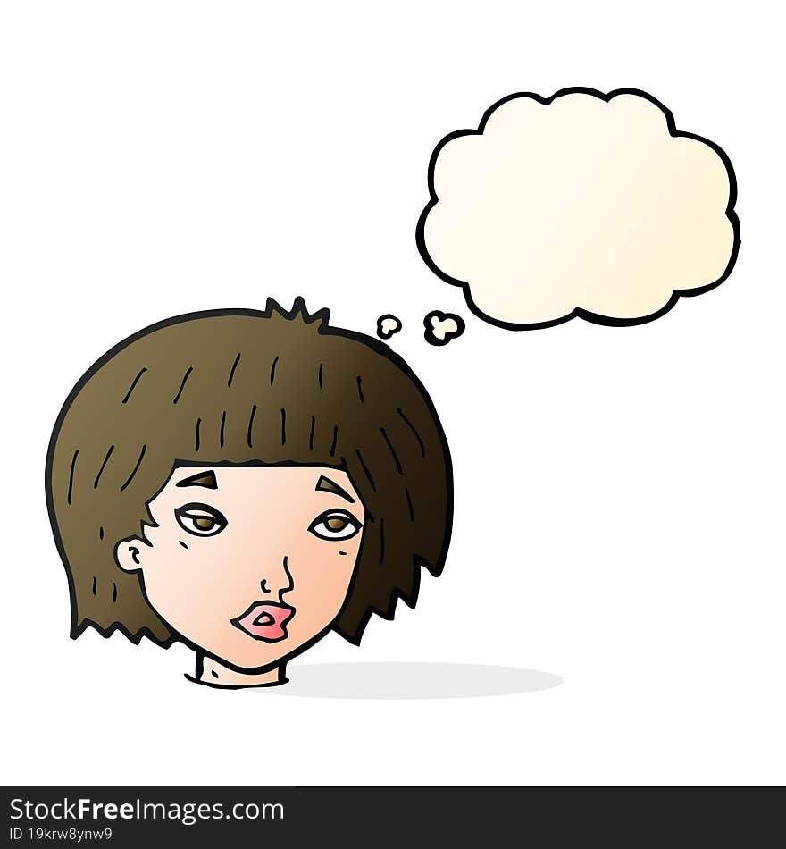 Cartoon Bored Looking Woman With Thought Bubble