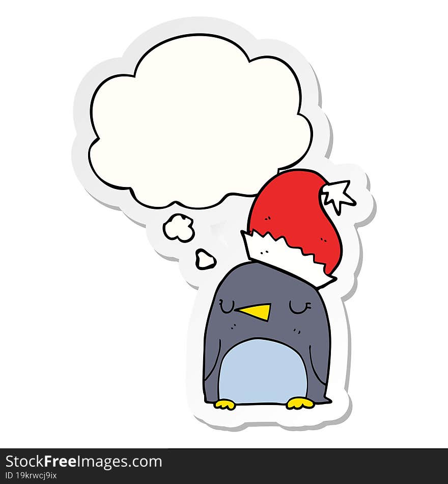 cute christmas penguin and thought bubble as a printed sticker