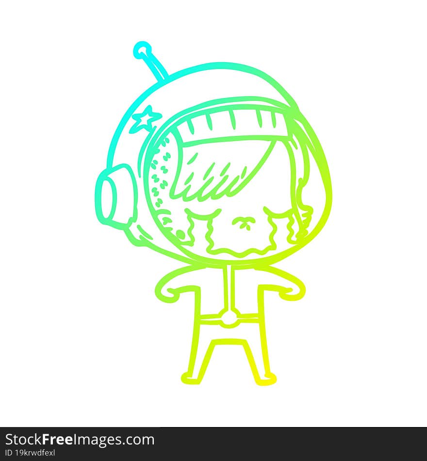 cold gradient line drawing cartoon crying astronaut girl