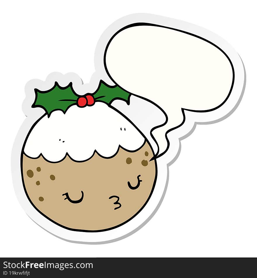 cute cartoon christmas pudding and speech bubble sticker