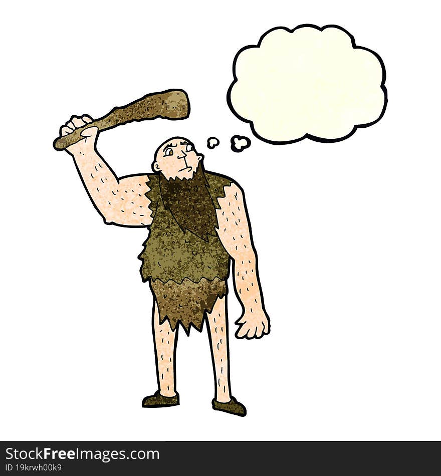 cartoon neanderthal with thought bubble