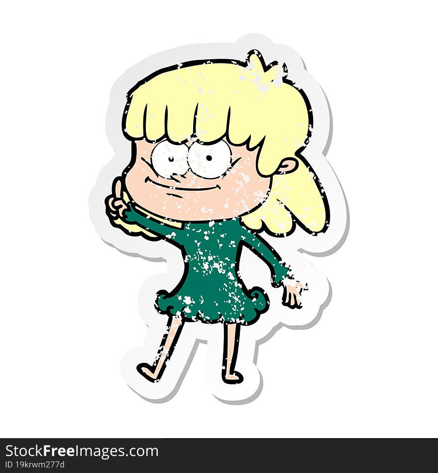 Distressed Sticker Of A Cartoon Smiling Woman