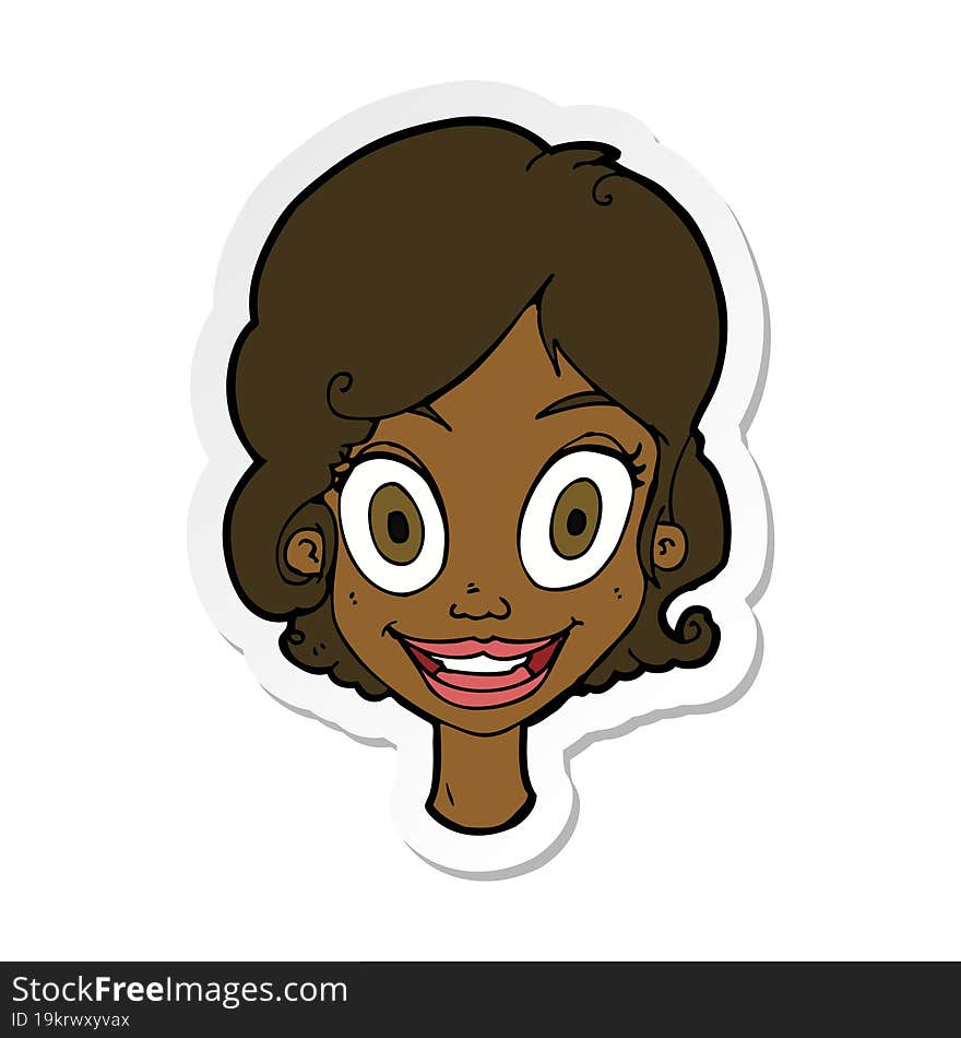 sticker of a cartoon happy woman