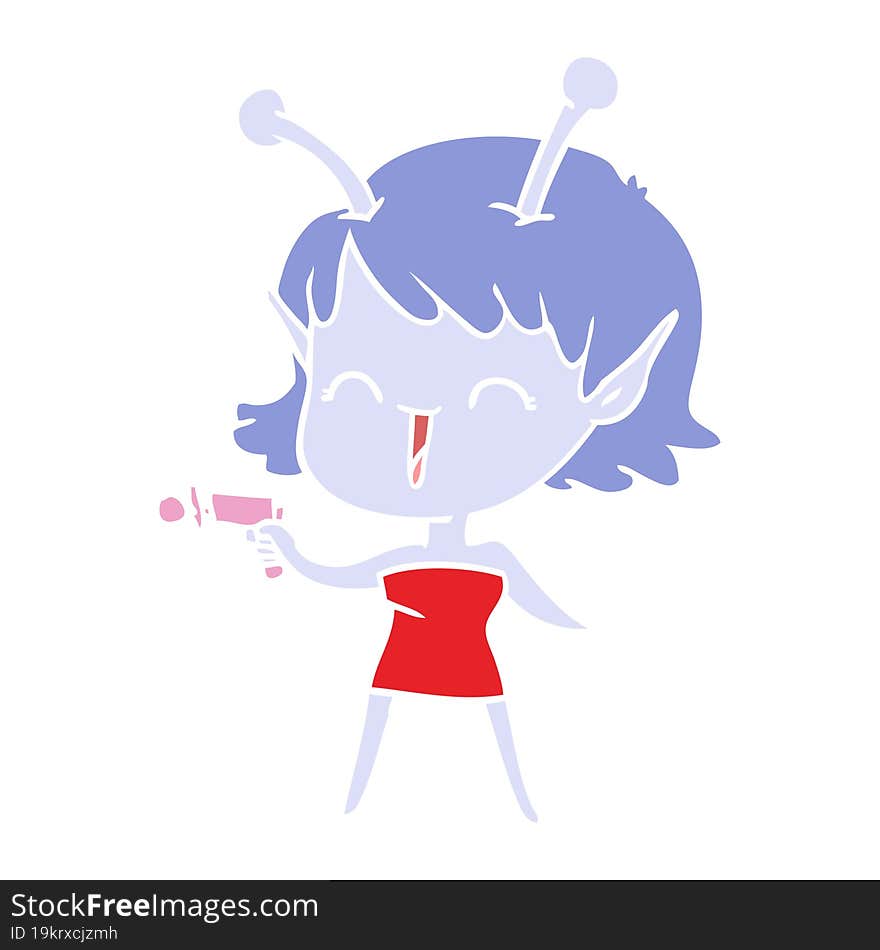 flat color style cartoon alien girl laughing