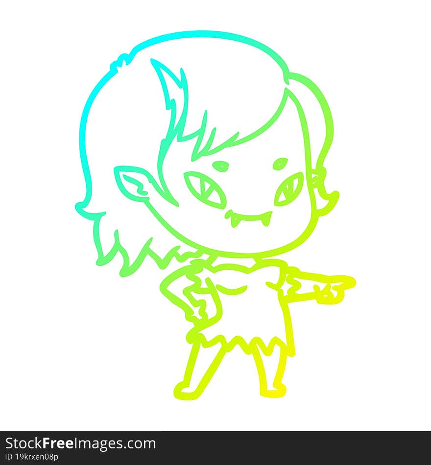 cold gradient line drawing cartoon friendly vampire girl pointing